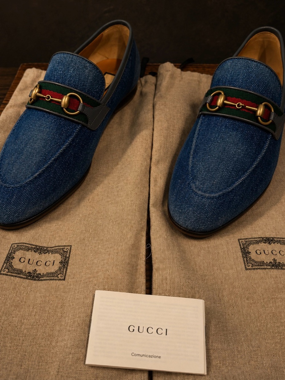 Gucci Denim Blue Horsebit Web Loafers